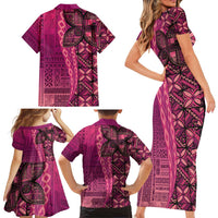 Samoan Pacific Tribal Flower Geometric Art Tattoos Family Matching Short Sleeve Bodycon Dress and Hawaiian Shirt Siapo Pattern Romantic Rose LT03 - Polynesian Pride