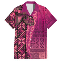 Samoan Pacific Tribal Flower Geometric Art Tattoos Family Matching Short Sleeve Bodycon Dress and Hawaiian Shirt Siapo Pattern Romantic Rose LT03 Dad's Shirt - Short Sleeve Pink - Polynesian Pride
