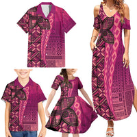 Samoan Pacific Tribal Flower Geometric Art Tattoos Family Matching Summer Maxi Dress and Hawaiian Shirt Siapo Pattern Romantic Rose LT03 - Polynesian Pride