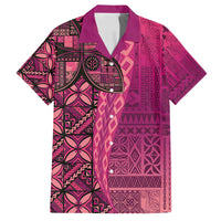 Samoan Pacific Tribal Flower Geometric Art Tattoos Family Matching Summer Maxi Dress and Hawaiian Shirt Siapo Pattern Romantic Rose LT03 Dad's Shirt - Short Sleeve Pink - Polynesian Pride