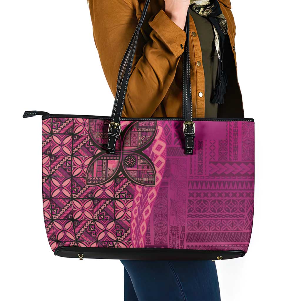 Samoan Pacific Tribal Flower Geometric Art Tattoos Leather Tote Bag Siapo Pattern Romantic Rose LT03 - Polynesian Pride