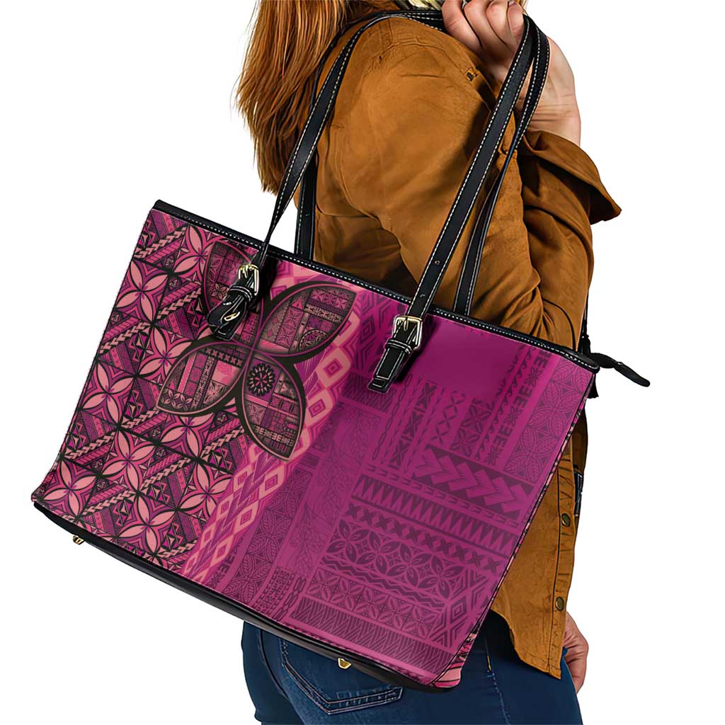 Samoan Pacific Tribal Flower Geometric Art Tattoos Leather Tote Bag Siapo Pattern Romantic Rose LT03 - Polynesian Pride