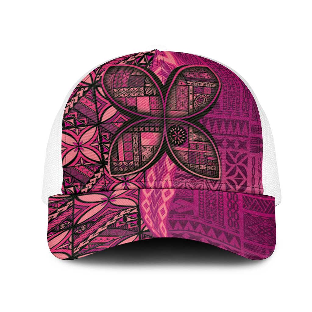 Samoan Pacific Tribal Flower Geometric Art Tattoos Mesh Trucker Cap Siapo Pattern Romantic Rose - Polynesian Pride