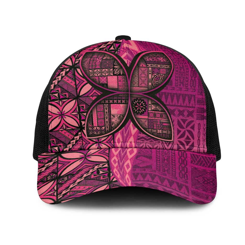 Samoan Pacific Tribal Flower Geometric Art Tattoos Mesh Trucker Cap Siapo Pattern Romantic Rose - Polynesian Pride