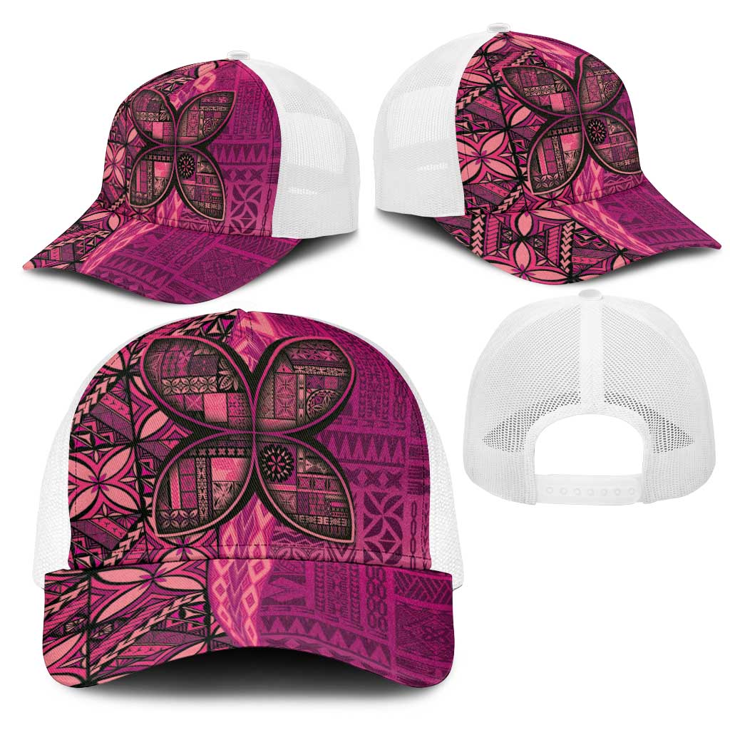 Samoan Pacific Tribal Flower Geometric Art Tattoos Mesh Trucker Cap Siapo Pattern Romantic Rose - Polynesian Pride
