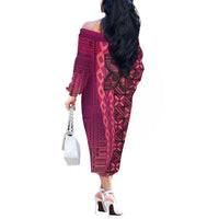 Samoan Pacific Tribal Flower Geometric Art Tattoos Off The Shoulder Long Sleeve Dress Siapo Pattern Romantic Rose - Polynesian Pride