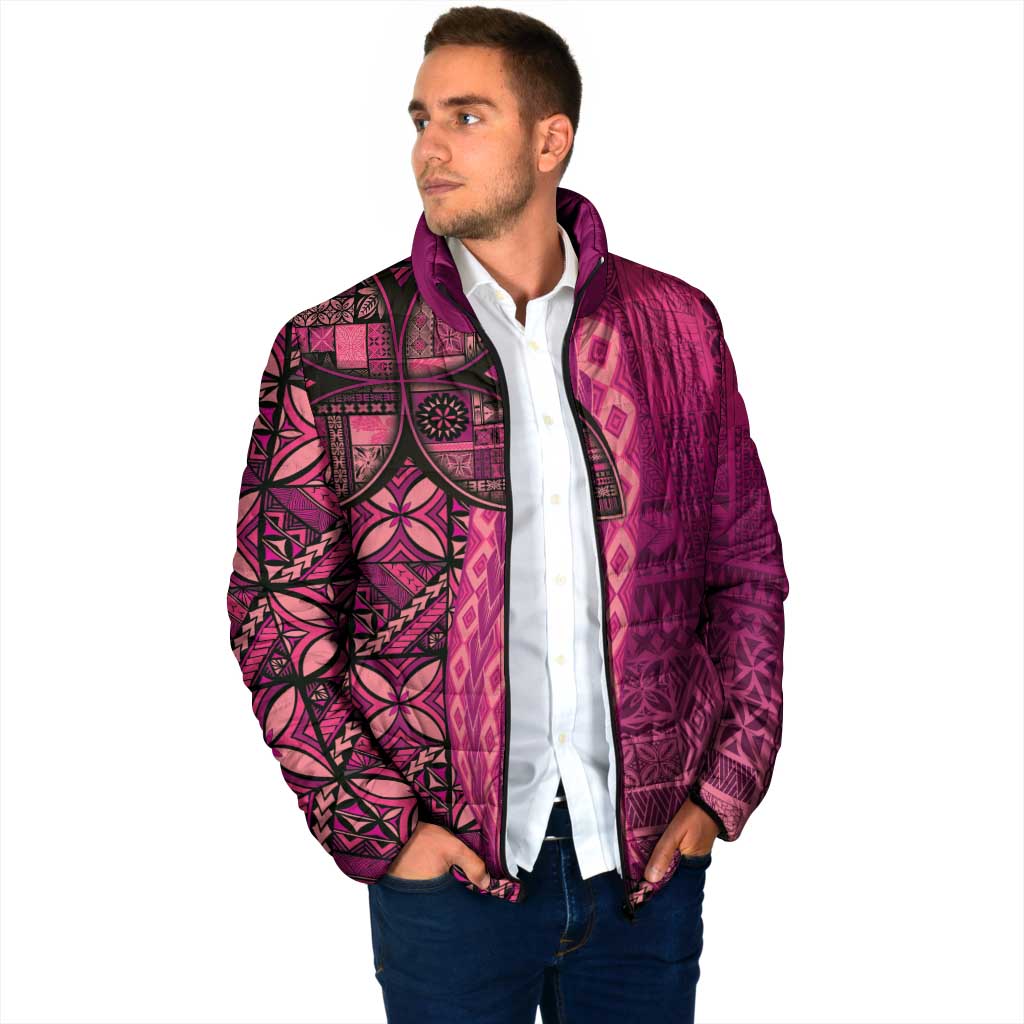 Samoan Pacific Tribal Flower Geometric Art Tattoos Padded Jacket Siapo Pattern Romantic Rose - Polynesian Pride