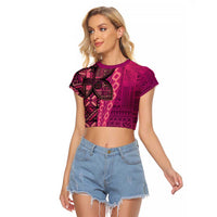 Samoan Pacific Tribal Flower Geometric Art Tattoos Raglan Cropped T Shirt Siapo Pattern Romantic Rose - Polynesian Pride