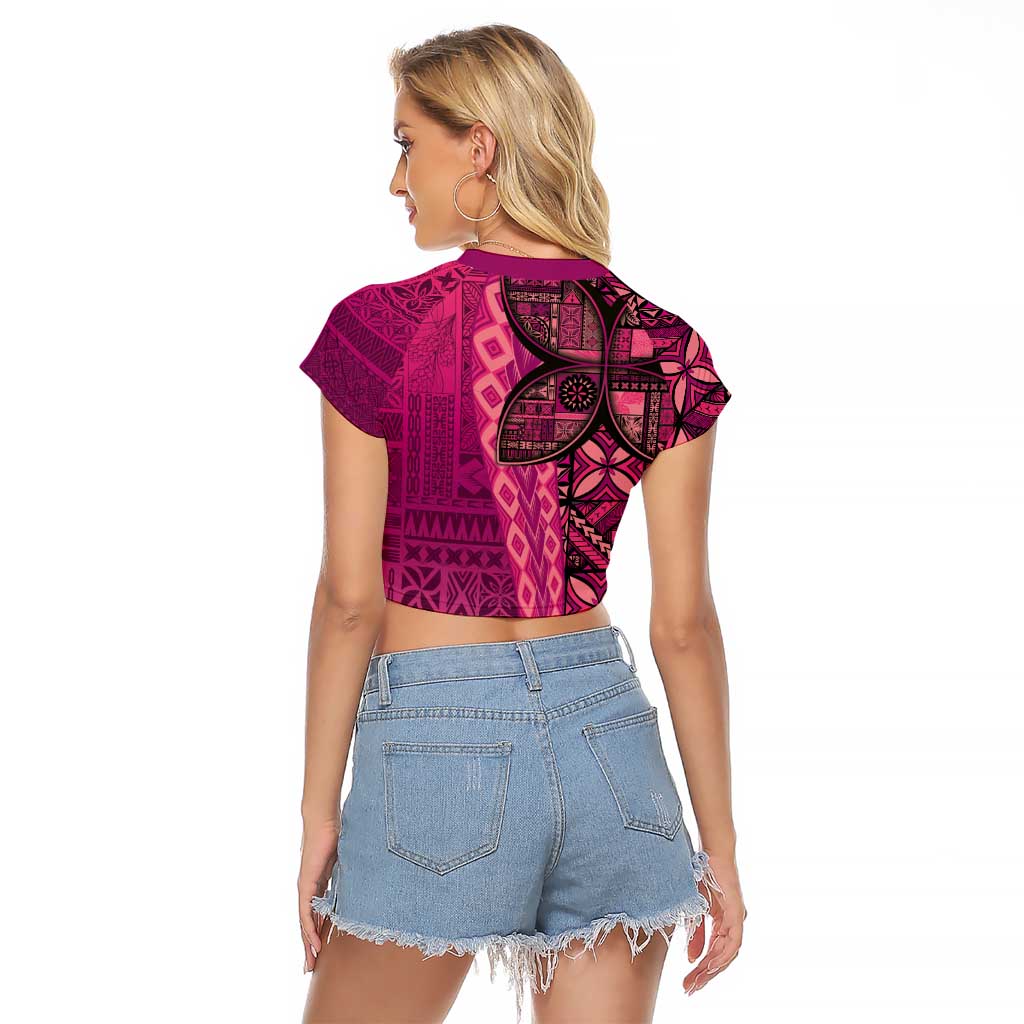 Samoan Pacific Tribal Flower Geometric Art Tattoos Raglan Cropped T Shirt Siapo Pattern Romantic Rose - Polynesian Pride
