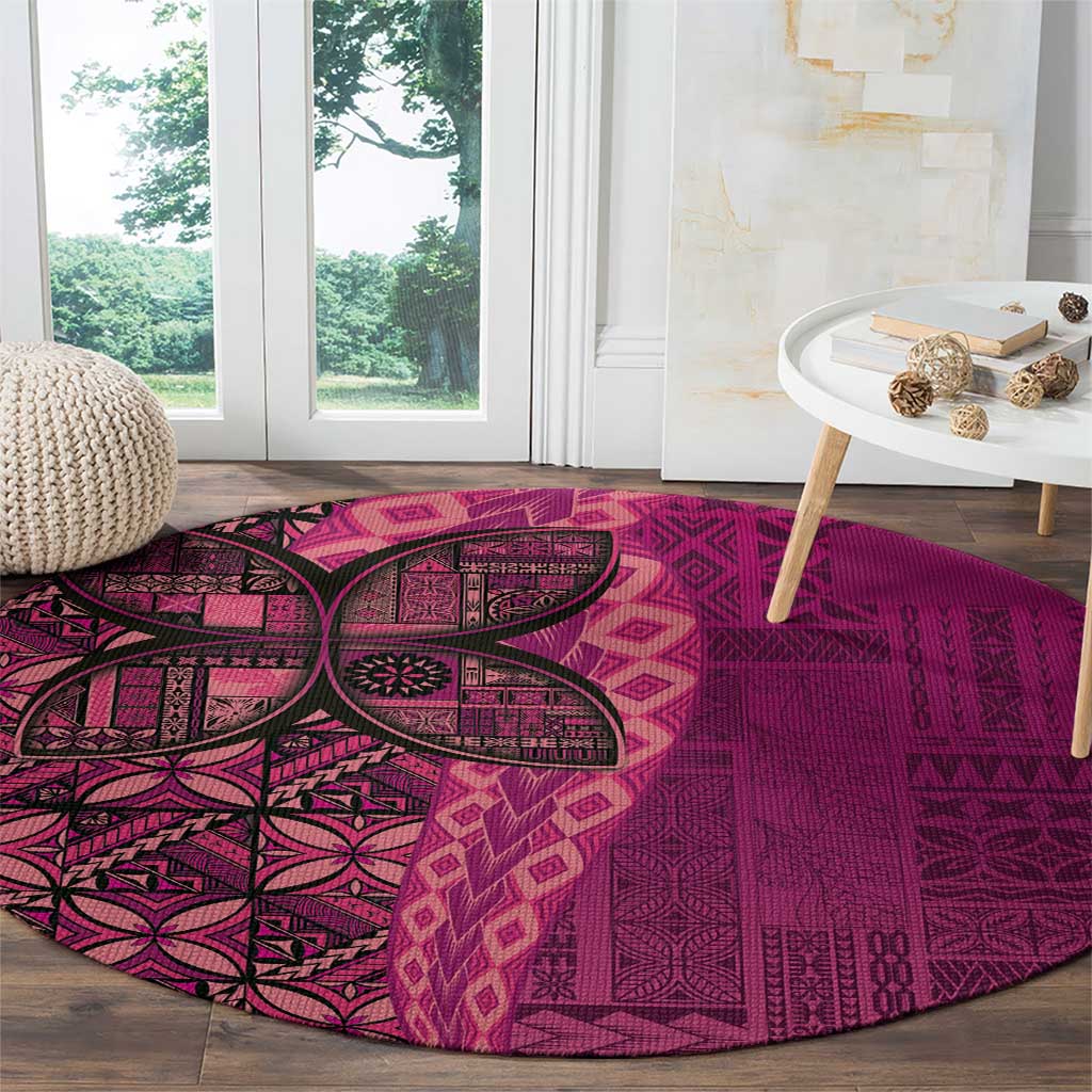 Samoan Pacific Tribal Flower Geometric Art Tattoos Round Carpet Siapo Pattern Romantic Rose - Polynesian Pride