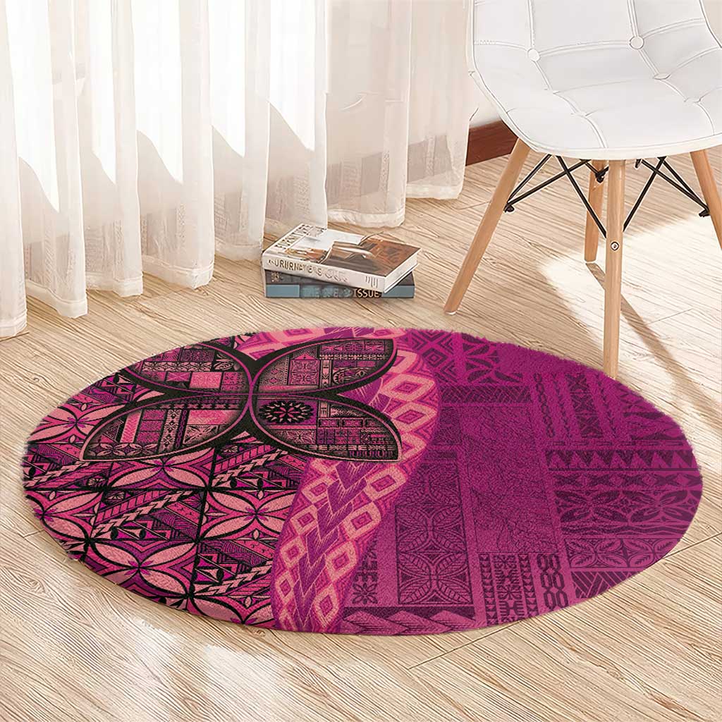 Samoan Pacific Tribal Flower Geometric Art Tattoos Round Carpet Siapo Pattern Romantic Rose - Polynesian Pride
