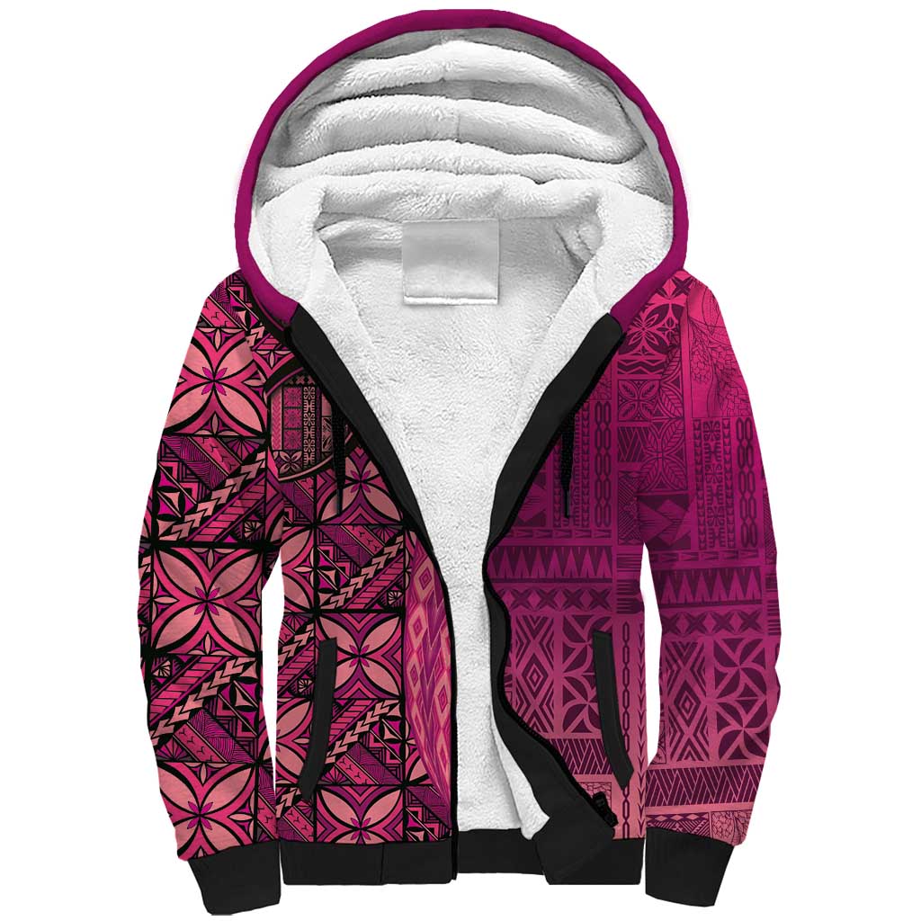 Samoan Pacific Tribal Flower Geometric Art Tattoos Sherpa Hoodie Siapo Pattern Romantic Rose - Polynesian Pride