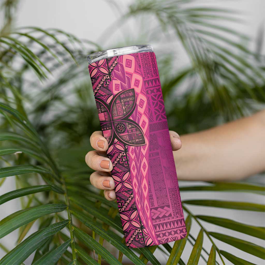 Samoan Pacific Tribal Flower Geometric Art Tattoos Skinny Tumbler Siapo Pattern Romantic Rose - Polynesian Pride
