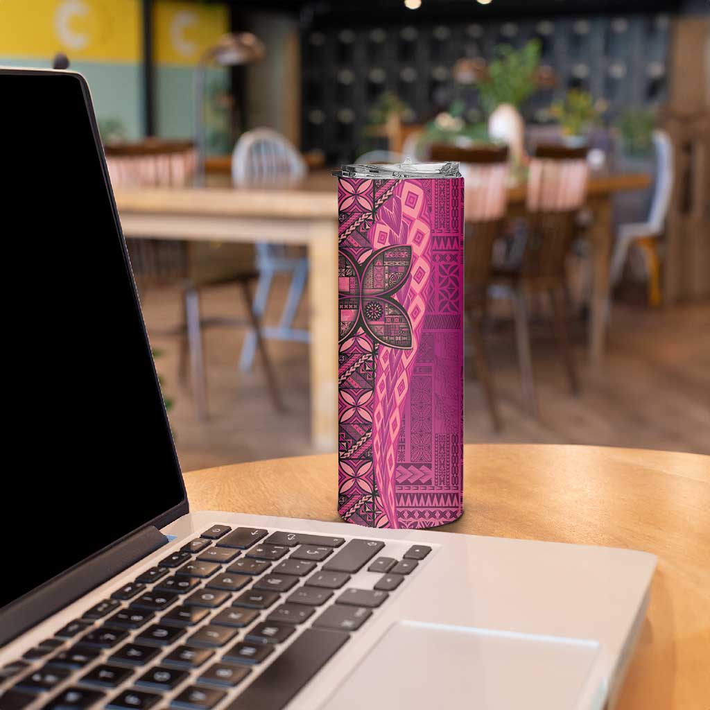 Samoan Pacific Tribal Flower Geometric Art Tattoos Skinny Tumbler Siapo Pattern Romantic Rose - Polynesian Pride