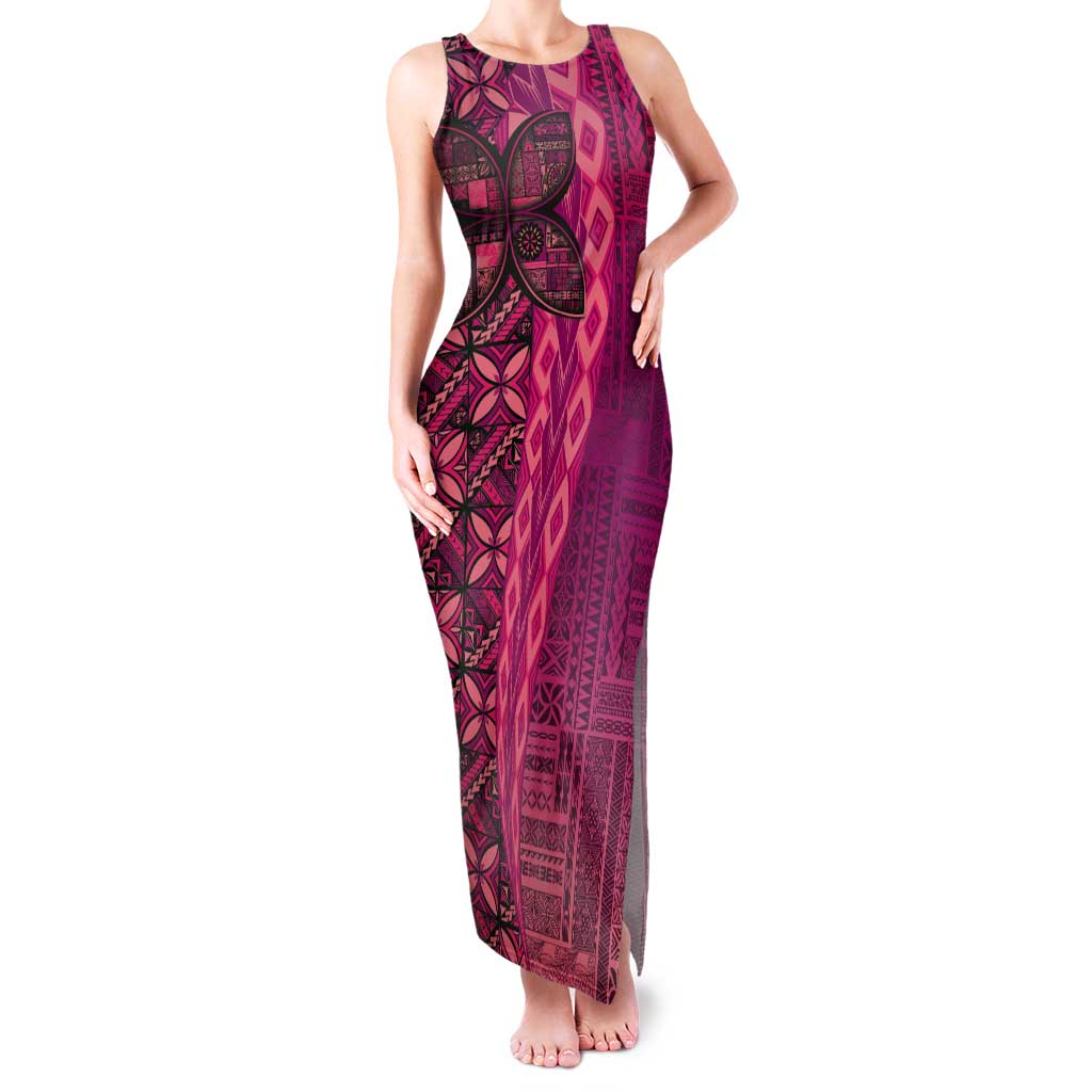 Samoan Pacific Tribal Flower Geometric Art Tattoos Tank Maxi Dress Siapo Pattern Romantic Rose - Polynesian Pride
