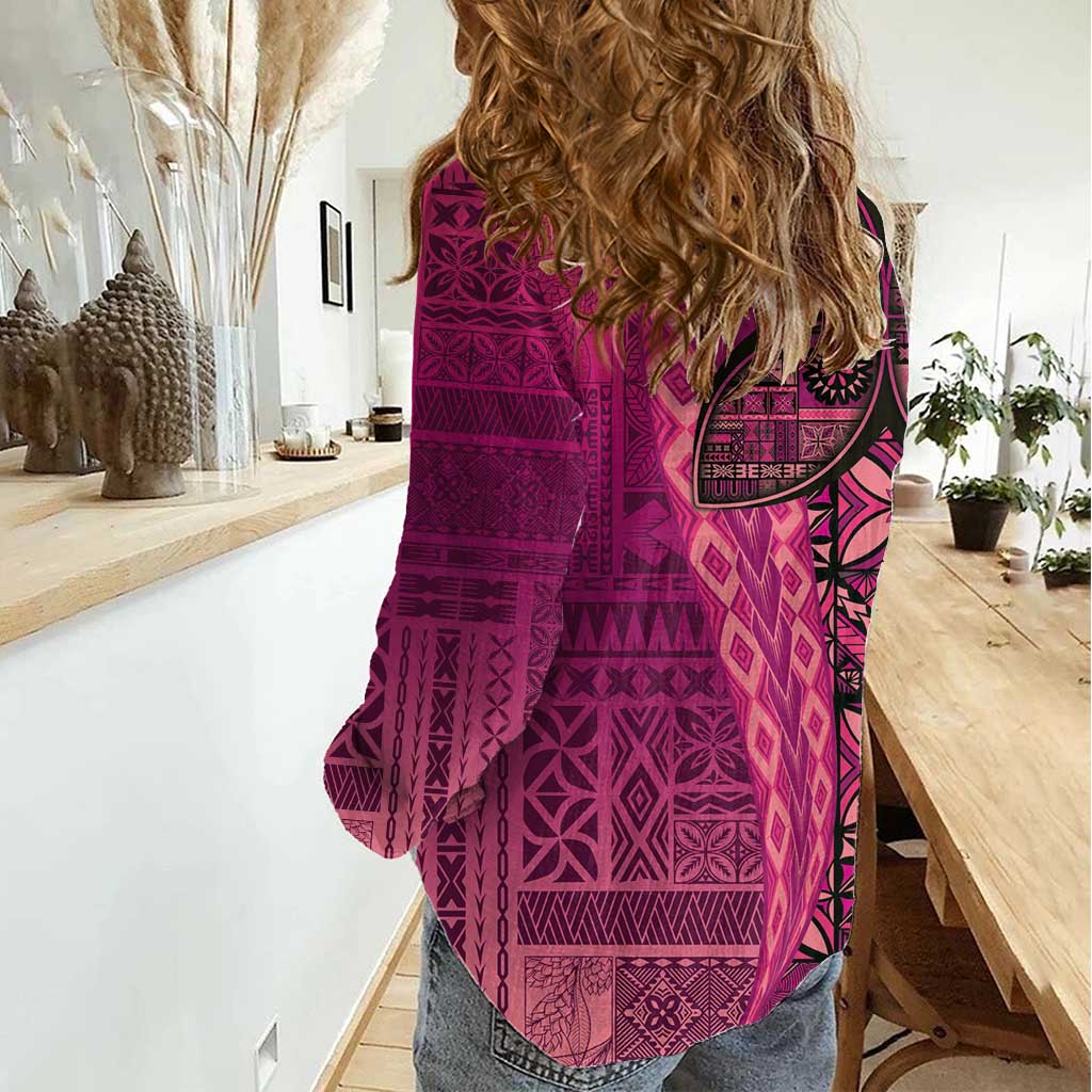 Samoan Pacific Tribal Flower Geometric Art Tattoos Women Casual Shirt Siapo Pattern Romantic Rose - Polynesian Pride