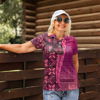 Samoan Pacific Tribal Flower Geometric Art Tattoos Women Polo Shirt Siapo Pattern Romantic Rose - Polynesian Pride