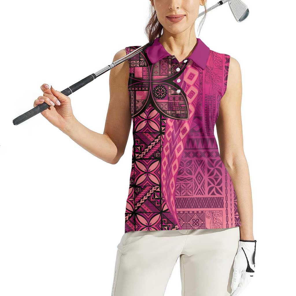 Samoan Pacific Tribal Flower Geometric Art Tattoos Women Sleeveless Polo Shirt Siapo Pattern Romantic Rose - Polynesian Pride