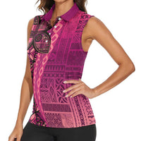 Samoan Pacific Tribal Flower Geometric Art Tattoos Women Sleeveless Polo Shirt Siapo Pattern Romantic Rose - Polynesian Pride