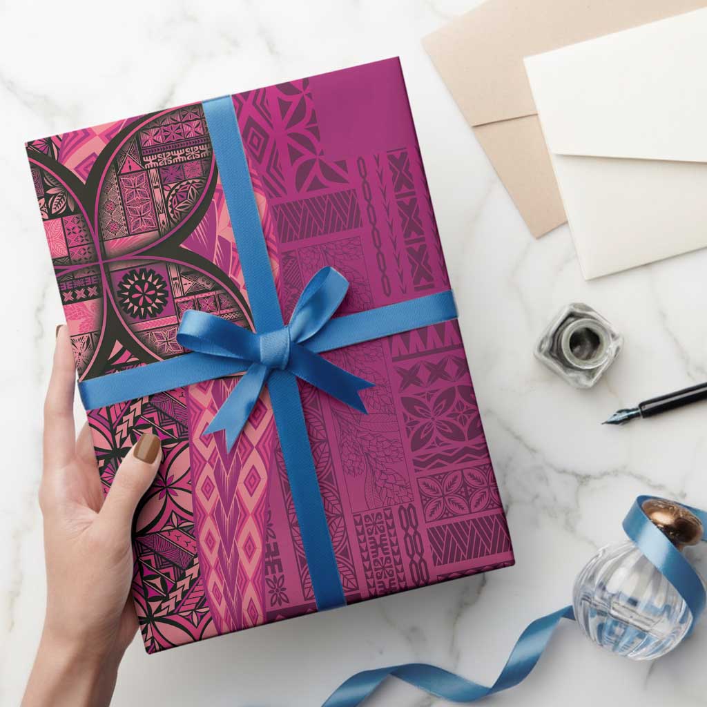 Samoan Pacific Tribal Flower Geometric Art Tattoos Wrapping Paper Siapo Pattern Romantic Rose - Polynesian Pride