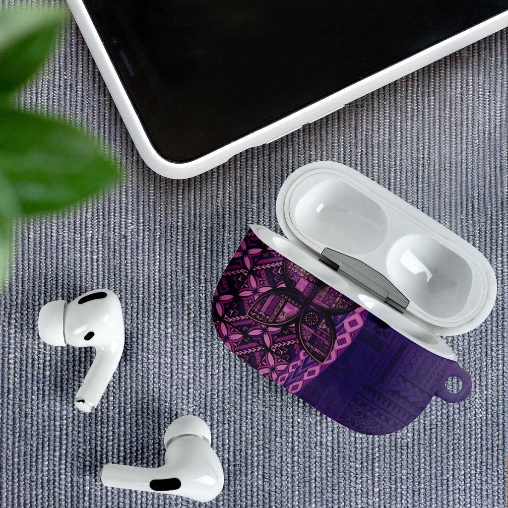 Samoan Pacific Tribal Flower Geometric Art Tattoos AirPods Case Siapo Pattern Purple Haze - Polynesian Pride