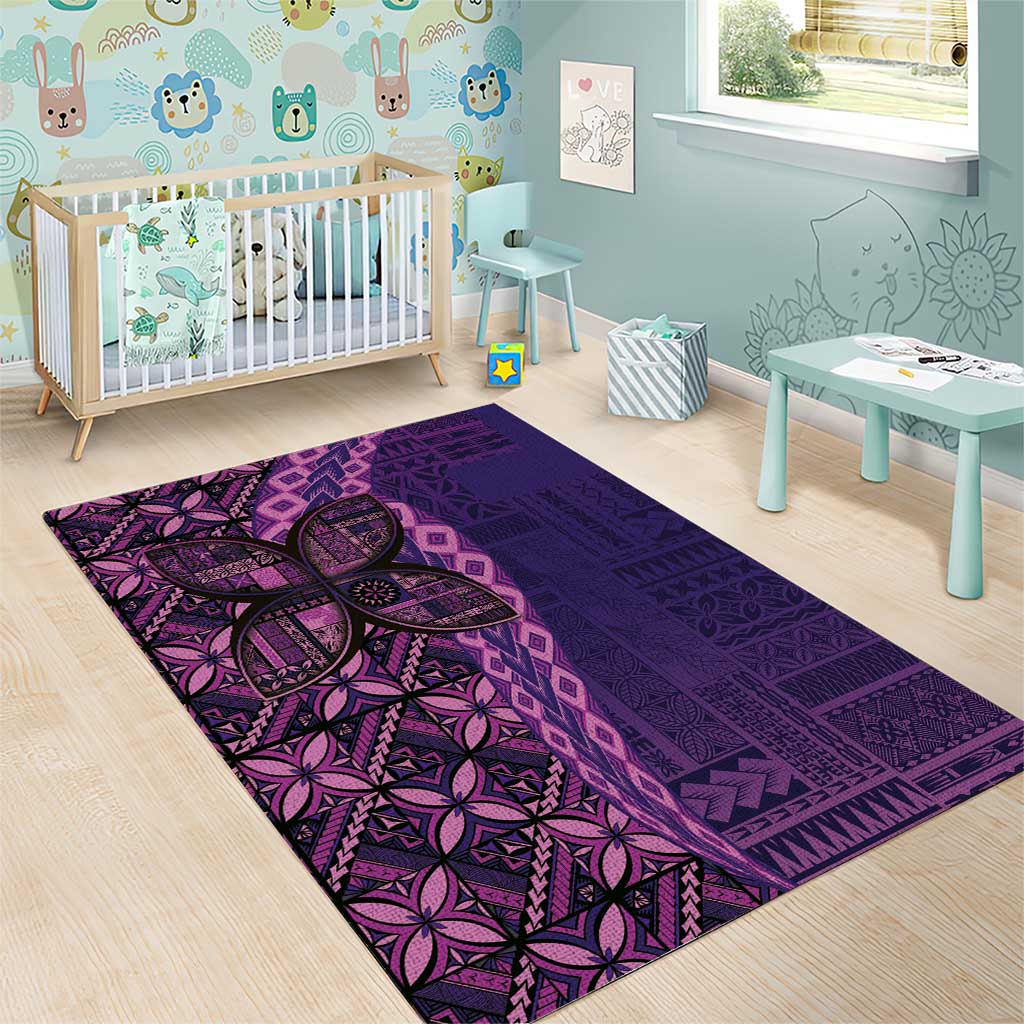 Samoan Pacific Tribal Flower Geometric Art Tattoos Area Rug Siapo Pattern Purple Haze - Polynesian Pride