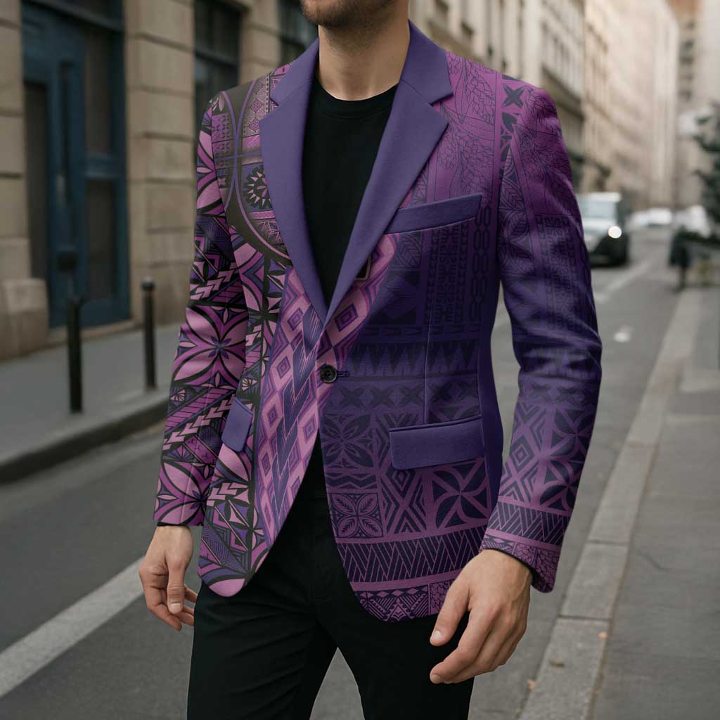 Samoan Pacific Tribal Flower Geometric Art Tattoos Blazer Siapo Pattern Purple Haze - Polynesian Pride