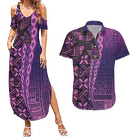 Samoan Pacific Tribal Flower Geometric Art Tattoos Couples Matching Summer Maxi Dress and Hawaiian Shirt Siapo Pattern Purple Haze LT03 Purple - Polynesian Pride