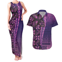 Samoan Pacific Tribal Flower Geometric Art Tattoos Couples Matching Tank Maxi Dress and Hawaiian Shirt Siapo Pattern Purple Haze LT03 Purple - Polynesian Pride
