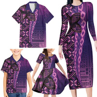 Samoan Pacific Tribal Flower Geometric Art Tattoos Family Matching Long Sleeve Bodycon Dress and Hawaiian Shirt Siapo Pattern Purple Haze LT03 - Polynesian Pride