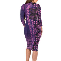 Samoan Pacific Tribal Flower Geometric Art Tattoos Family Matching Long Sleeve Bodycon Dress and Hawaiian Shirt Siapo Pattern Purple Haze LT03 - Polynesian Pride