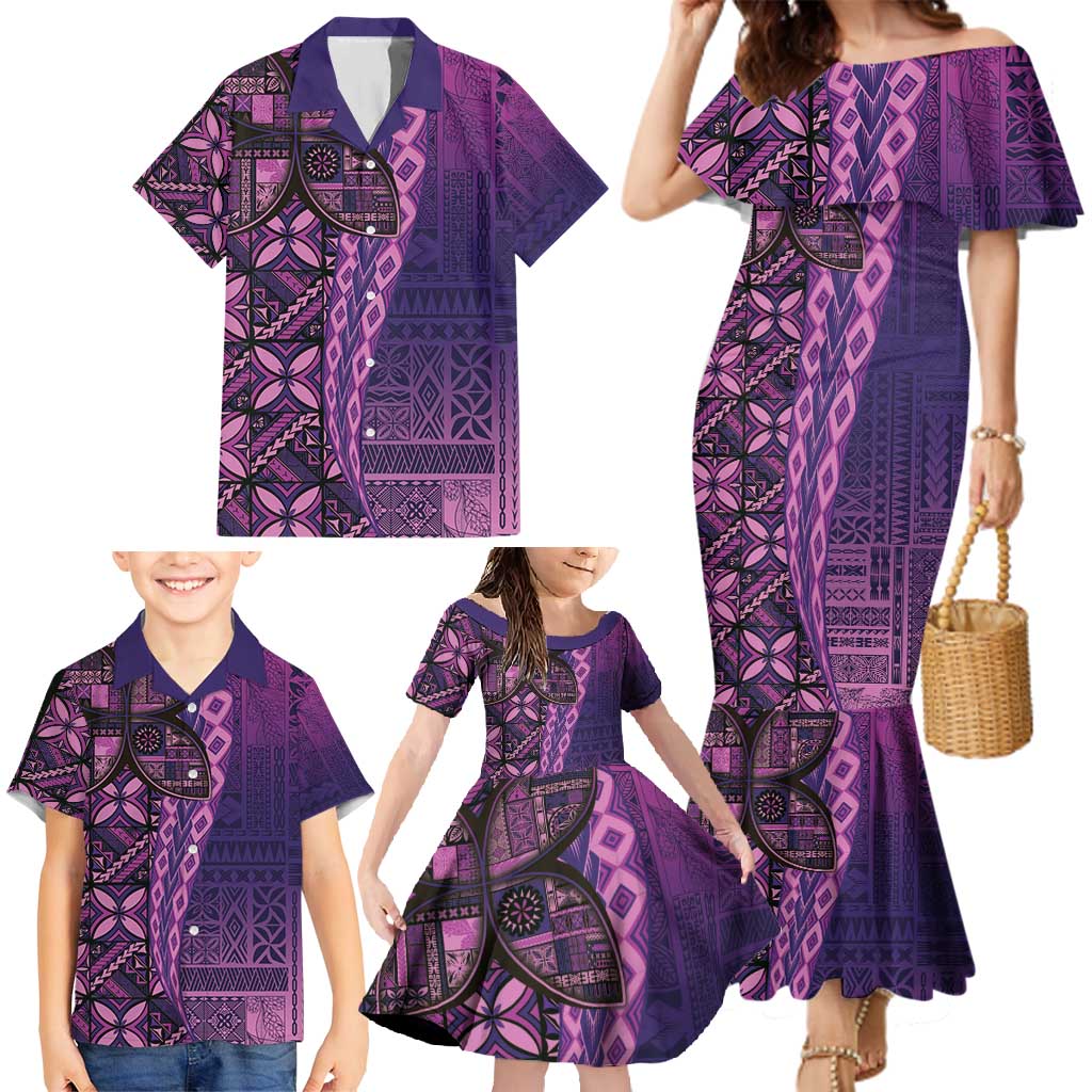Samoan Pacific Tribal Flower Geometric Art Tattoos Family Matching Mermaid Dress and Hawaiian Shirt Siapo Pattern Purple Haze LT03 - Polynesian Pride