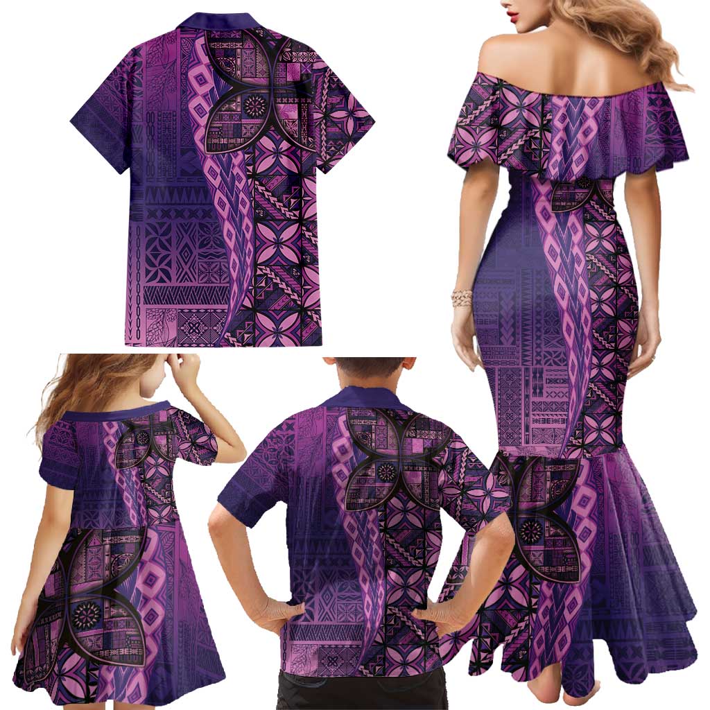 Samoan Pacific Tribal Flower Geometric Art Tattoos Family Matching Mermaid Dress and Hawaiian Shirt Siapo Pattern Purple Haze LT03 - Polynesian Pride