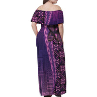 Samoan Pacific Tribal Flower Geometric Art Tattoos Family Matching Off Shoulder Maxi Dress and Hawaiian Shirt Siapo Pattern Purple Haze LT03 - Polynesian Pride