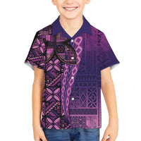 Samoan Pacific Tribal Flower Geometric Art Tattoos Family Matching Off Shoulder Maxi Dress and Hawaiian Shirt Siapo Pattern Purple Haze LT03 Son's Shirt Purple - Polynesian Pride