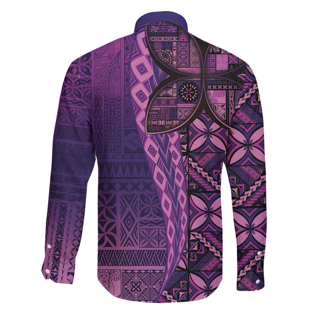 Samoan Pacific Tribal Flower Geometric Art Tattoos Family Matching Off Shoulder Short Dress and Hawaiian Shirt Siapo Pattern Purple Haze LT03 - Polynesian Pride