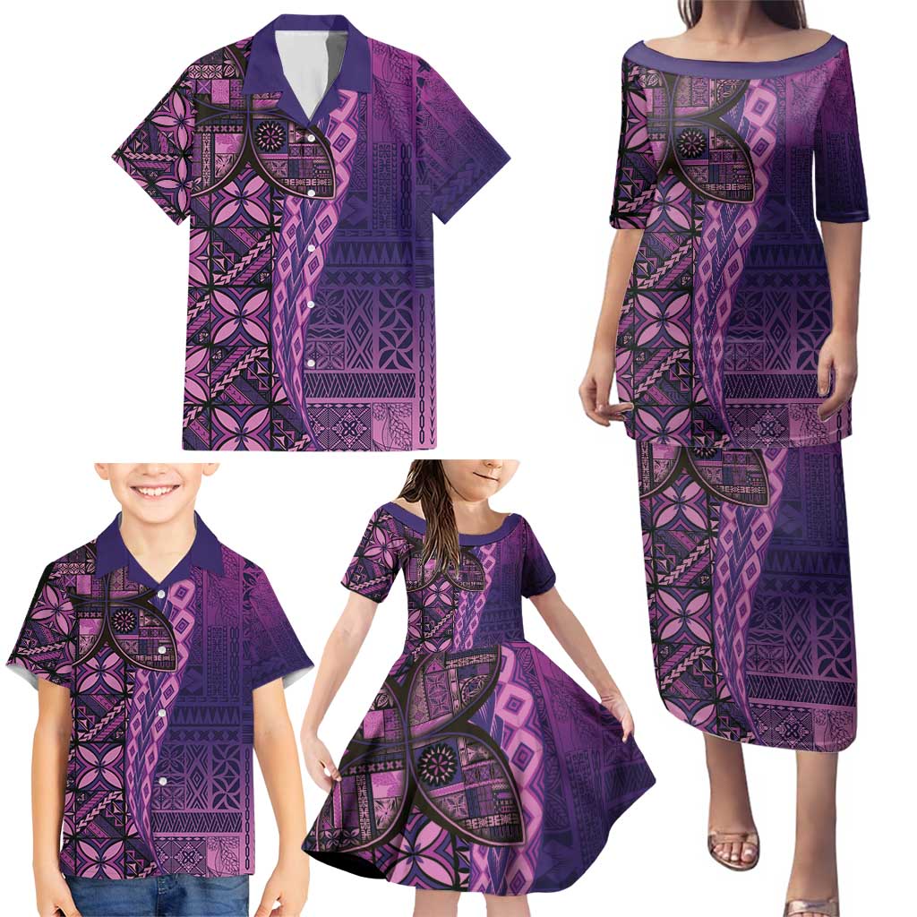 Samoan Pacific Tribal Flower Geometric Art Tattoos Family Matching Puletasi and Hawaiian Shirt Siapo Pattern Purple Haze LT03 - Polynesian Pride