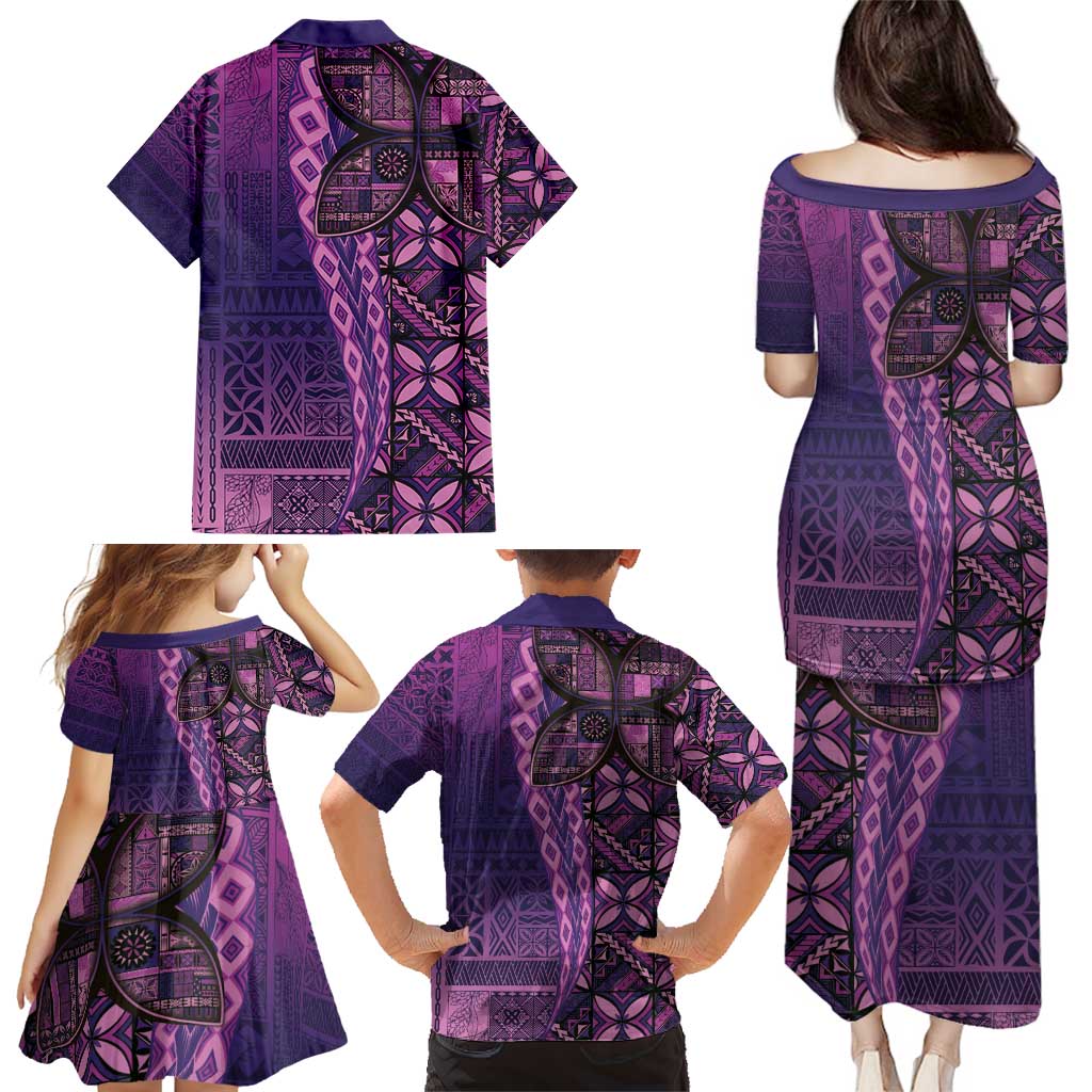 Samoan Pacific Tribal Flower Geometric Art Tattoos Family Matching Puletasi and Hawaiian Shirt Siapo Pattern Purple Haze LT03 - Polynesian Pride