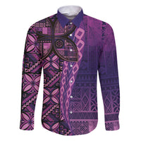 Samoan Pacific Tribal Flower Geometric Art Tattoos Family Matching Puletasi and Hawaiian Shirt Siapo Pattern Purple Haze LT03 Dad's Shirt - Long Sleeve Purple - Polynesian Pride