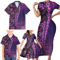 Samoan Pacific Tribal Flower Geometric Art Tattoos Family Matching Short Sleeve Bodycon Dress and Hawaiian Shirt Siapo Pattern Purple Haze LT03 - Polynesian Pride