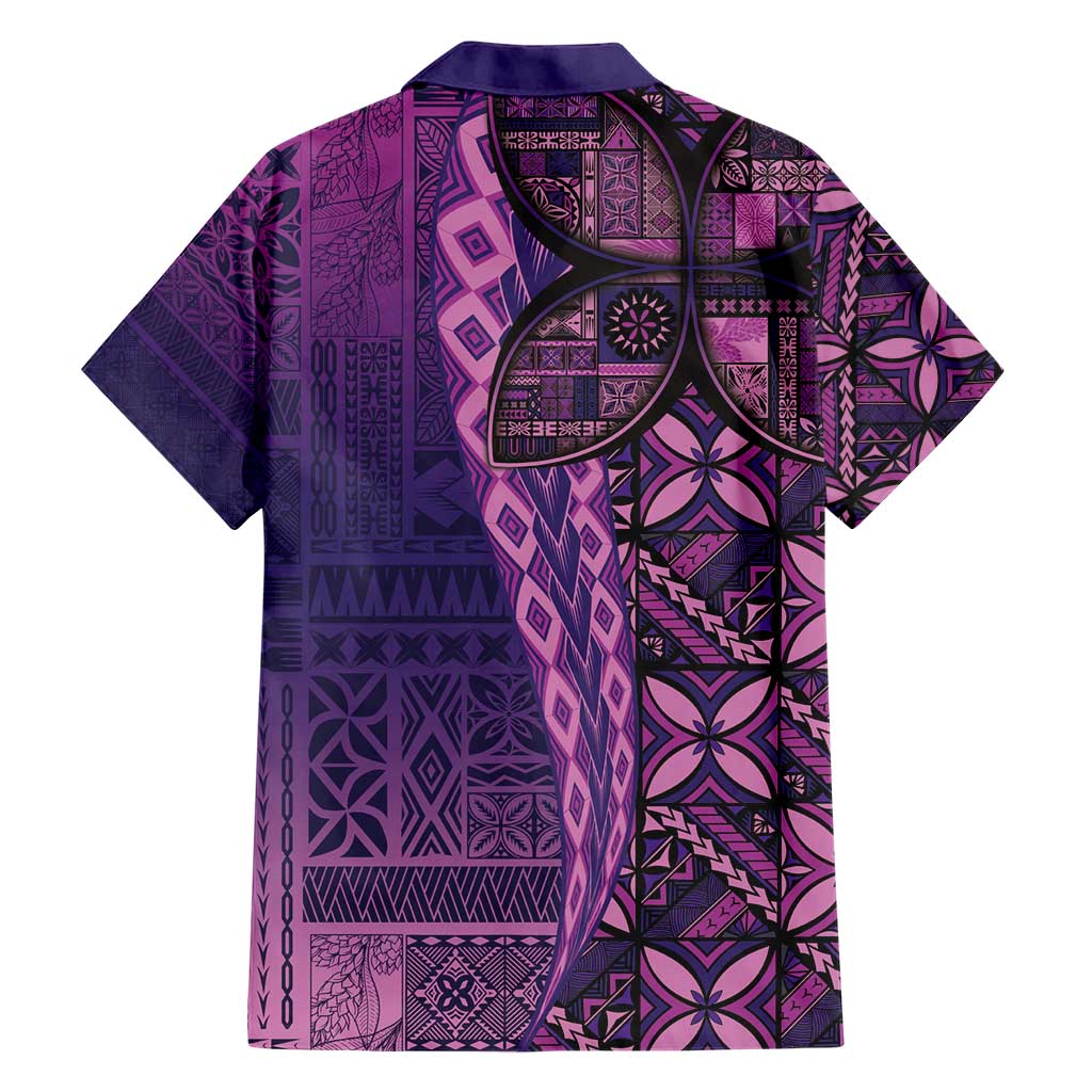Samoan Pacific Tribal Flower Geometric Art Tattoos Family Matching Short Sleeve Bodycon Dress and Hawaiian Shirt Siapo Pattern Purple Haze LT03 - Polynesian Pride