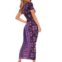 Samoan Pacific Tribal Flower Geometric Art Tattoos Family Matching Short Sleeve Bodycon Dress and Hawaiian Shirt Siapo Pattern Purple Haze LT03 - Polynesian Pride