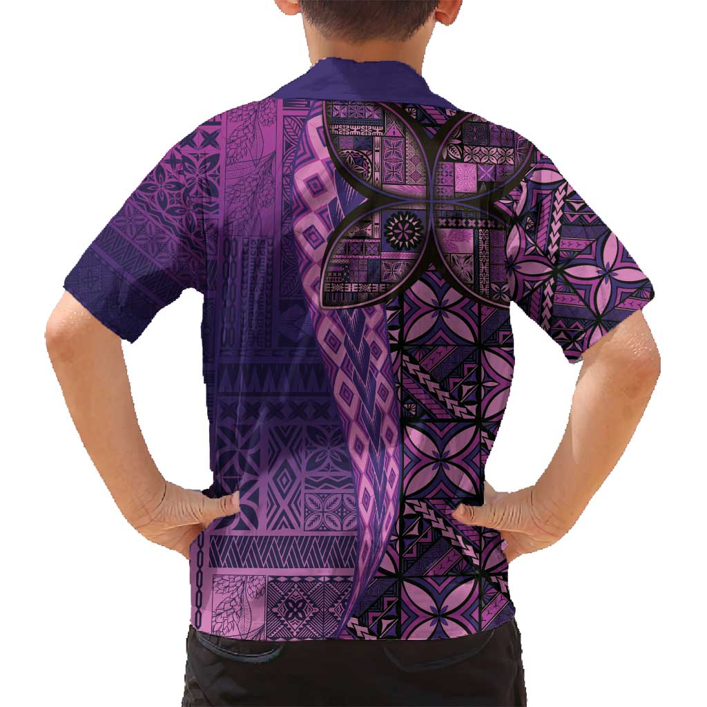 Samoan Pacific Tribal Flower Geometric Art Tattoos Family Matching Summer Maxi Dress and Hawaiian Shirt Siapo Pattern Purple Haze LT03 - Polynesian Pride
