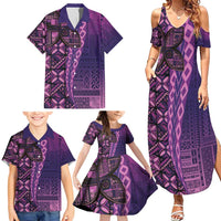 Samoan Pacific Tribal Flower Geometric Art Tattoos Family Matching Summer Maxi Dress and Hawaiian Shirt Siapo Pattern Purple Haze LT03 - Polynesian Pride
