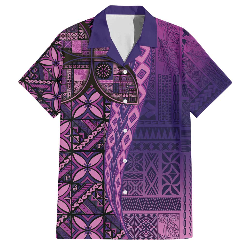Samoan Pacific Tribal Flower Geometric Art Tattoos Family Matching Summer Maxi Dress and Hawaiian Shirt Siapo Pattern Purple Haze LT03 Dad's Shirt - Short Sleeve Purple - Polynesian Pride