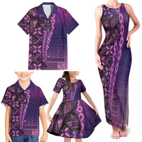 Samoan Pacific Tribal Flower Geometric Art Tattoos Family Matching Tank Maxi Dress and Hawaiian Shirt Siapo Pattern Purple Haze LT03 - Polynesian Pride