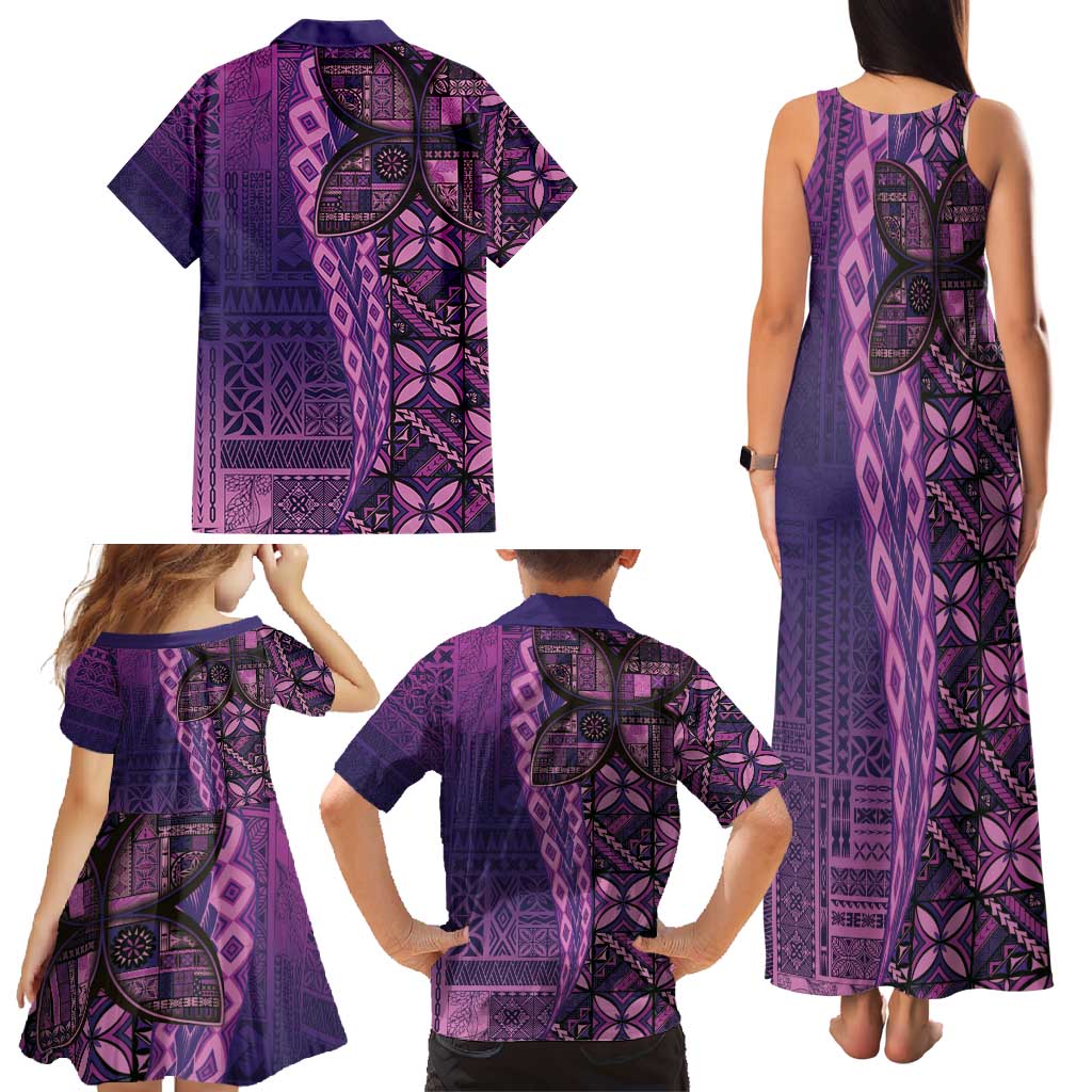 Samoan Pacific Tribal Flower Geometric Art Tattoos Family Matching Tank Maxi Dress and Hawaiian Shirt Siapo Pattern Purple Haze LT03 - Polynesian Pride