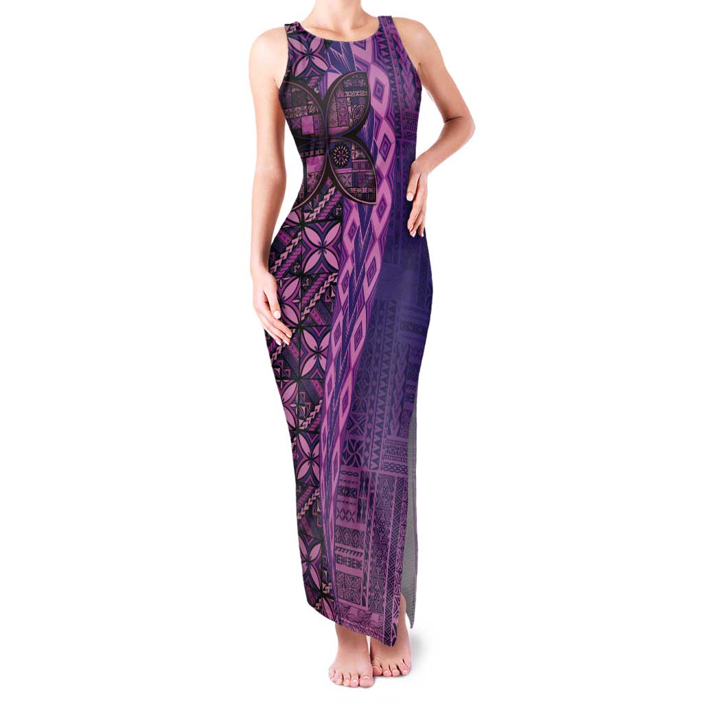 Samoan Pacific Tribal Flower Geometric Art Tattoos Family Matching Tank Maxi Dress and Hawaiian Shirt Siapo Pattern Purple Haze LT03 Mom's Dress Purple - Polynesian Pride