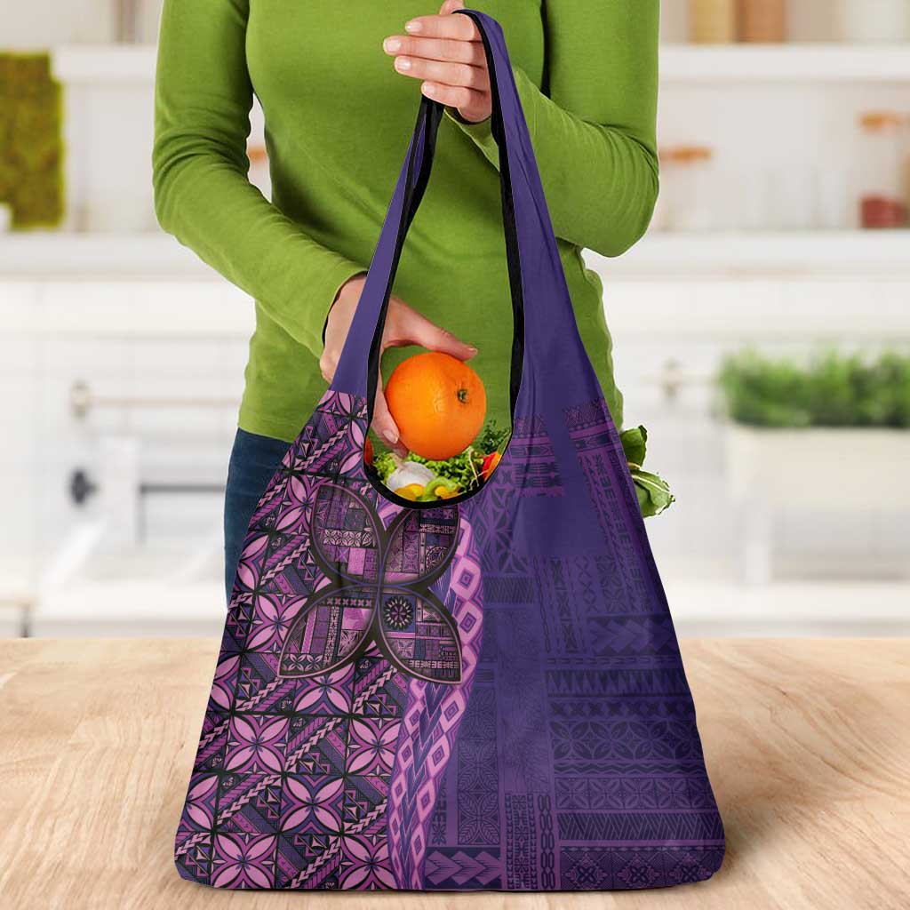 Samoan Pacific Tribal Flower Geometric Art Tattoos Grocery Bag Siapo Pattern Purple Haze - Polynesian Pride