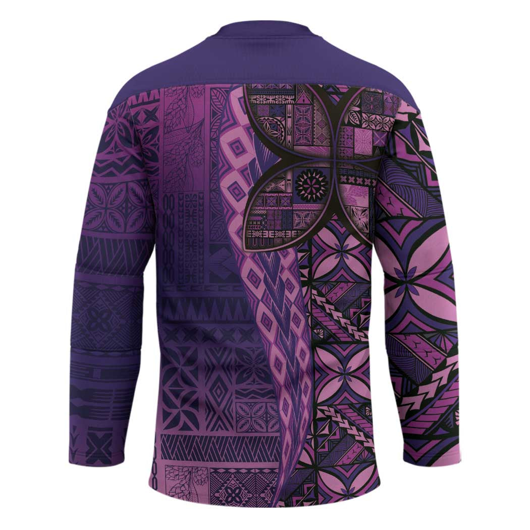 Samoan Pacific Tribal Flower Geometric Art Tattoos Hockey Jersey Siapo Pattern Purple Haze - Polynesian Pride